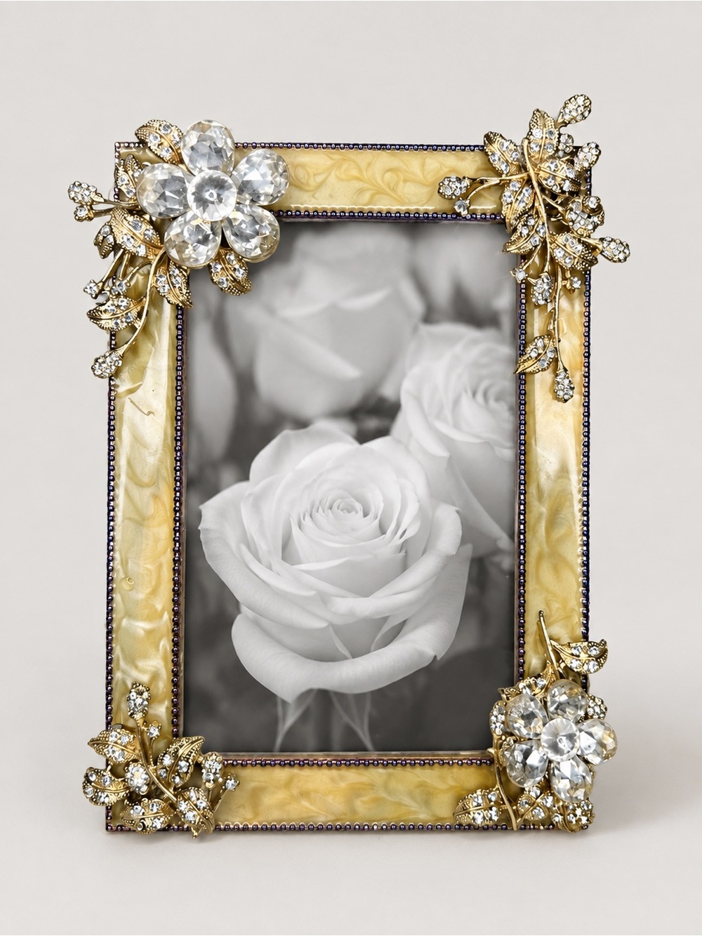 One-of-a-Kind Repurposed Gold-Tone Picture Frame with Vintage Rhinestone Jewelry